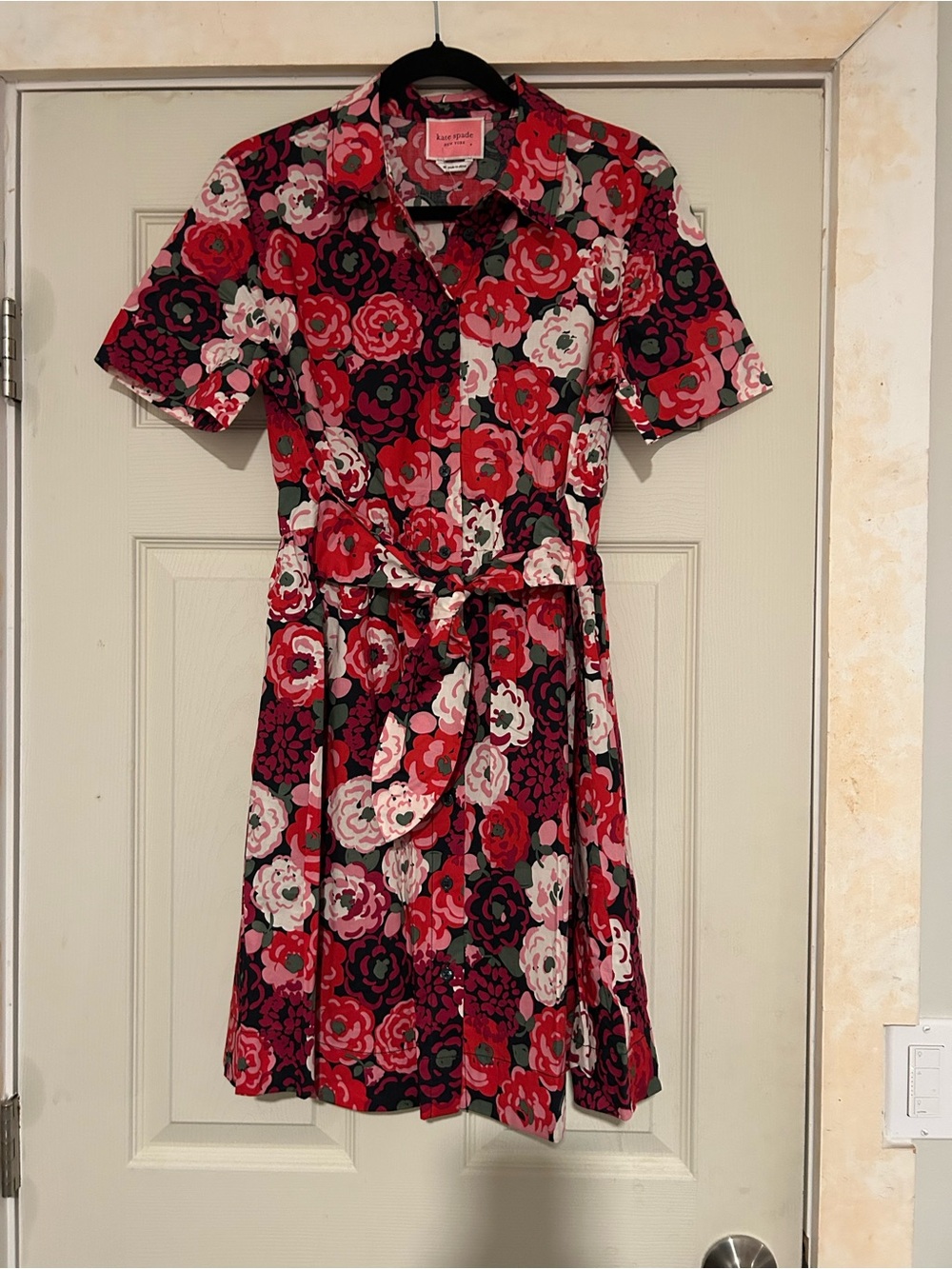 kate spade Red Multi Floral Tie-Waist Shirt Dress - Picture 2 of 4